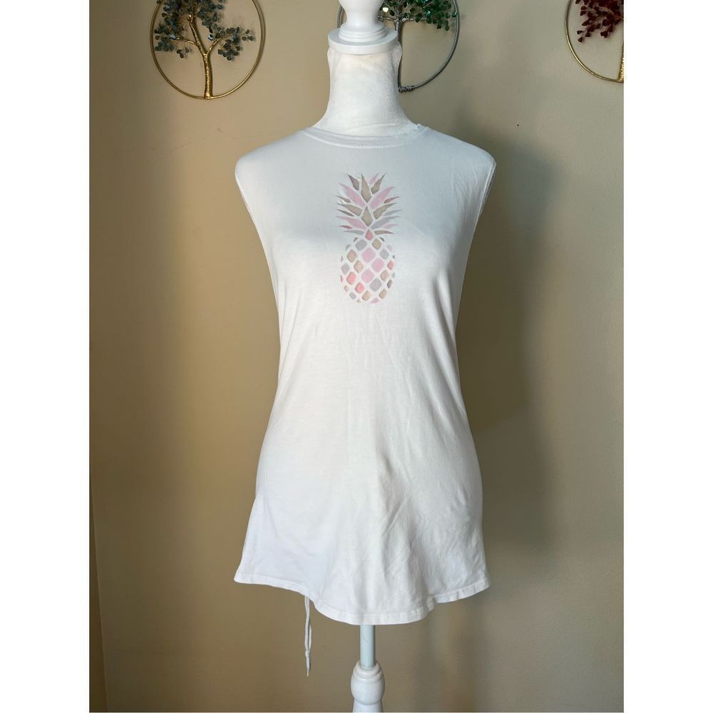 Lululemon Muscle Hustle Tee White Pink Pineapple Tank Top Size 4